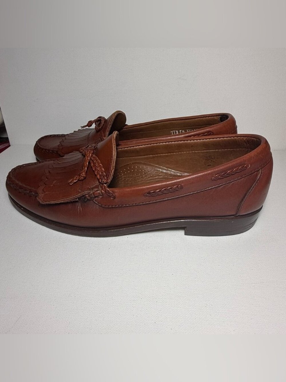 Allen Edmonds Woodstock Mens 11 D Brown Leather Kiltie Braided Penny Loafers USA - Picture 5 of 7